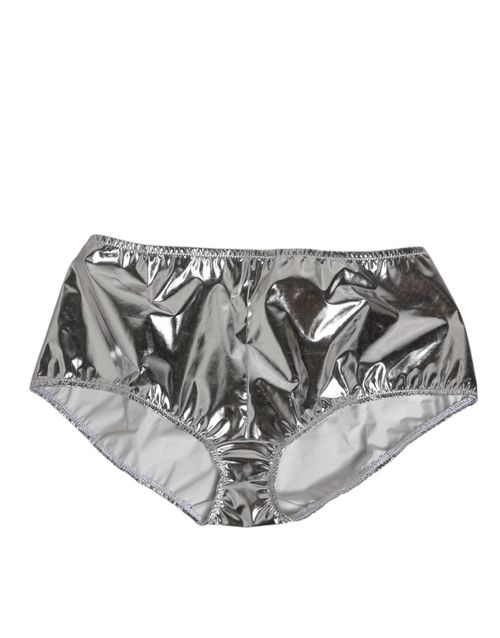 Metallic Silver High-Waist Bikini Bottom — Silver