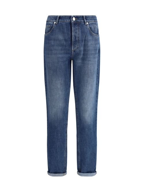 Cuffed Cotton Jeans — Blue