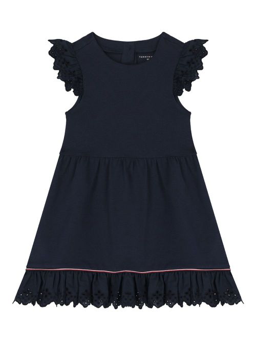 Ruffled broderie-anglaise dress - Blue