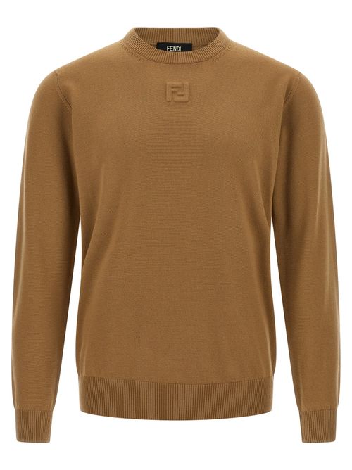 Virgin Wool Embossed Logo Sweater — Beige