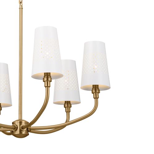 Brushed Natural Brass Six Light Chandelier from the Adeena Collection
