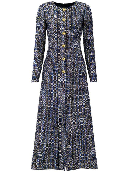 Tweed A-line cotton maxi dress - Blue