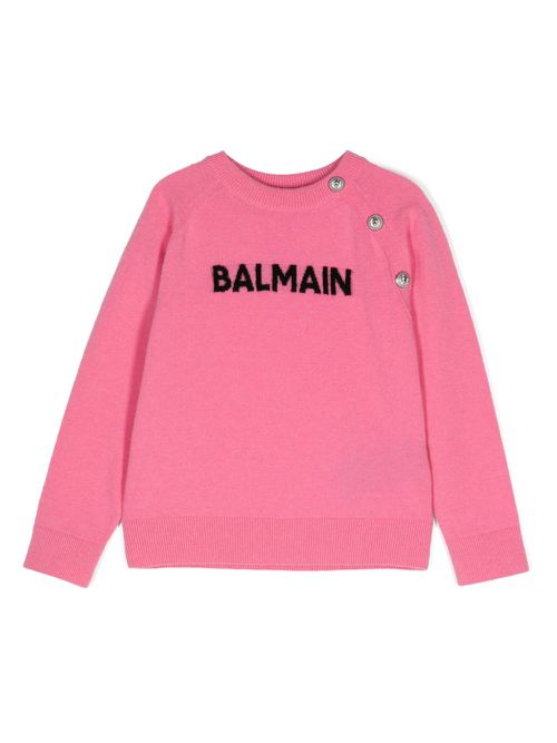 Logo-jacquard wool-blend jumper - Pink