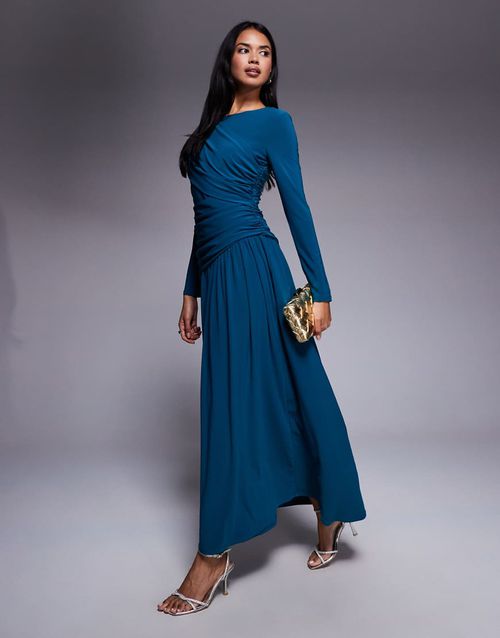 Wrap maxi dress in teal-Blue