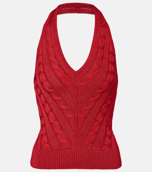 Cable-knit halterneck silk top