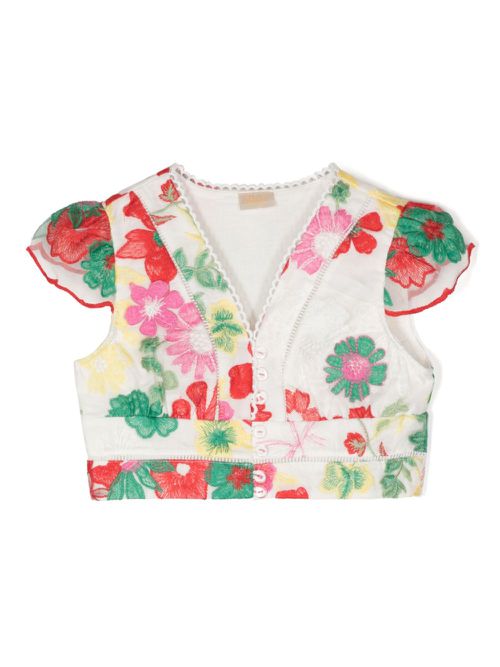 Floral-embroidered lace-trim shirt - Multicolour