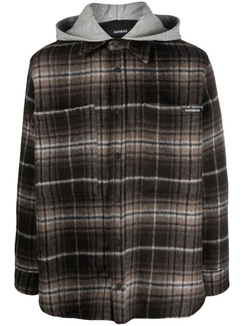 Check-pattern hooded shirt jacket - Brown