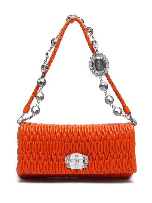 Matelassé leather shoulder bag - Orange