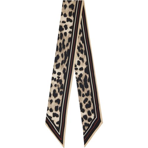 Beige & Black Silk Leopard Print Scarf