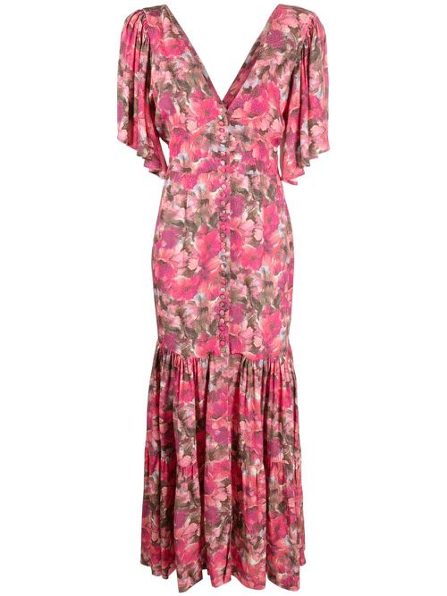 Floral-print V-neck dress - Pink