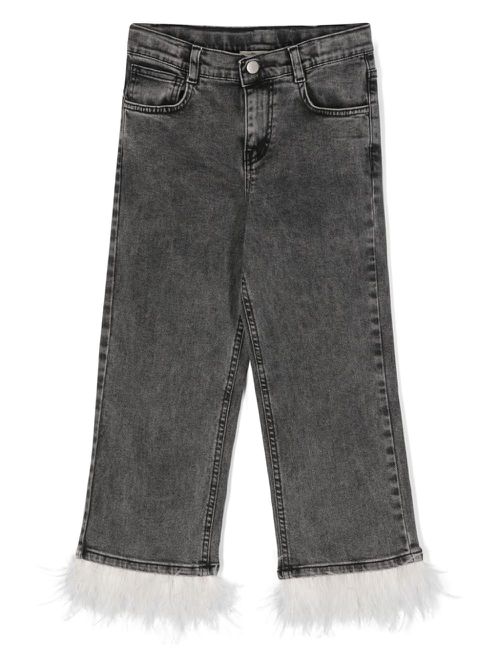 Embellished-feather organic cotton jeans - Black