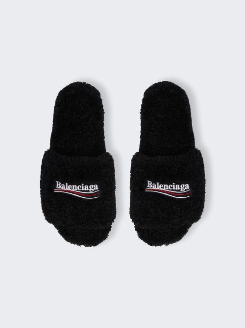 Furry Slide Sandal Black