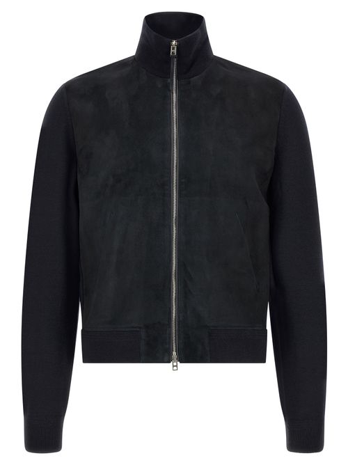 Suede and Wool-Blend Jacket — Blue