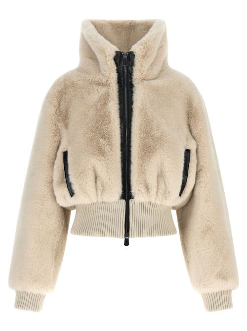 Fur-Effect Cropped Jacket — Beige