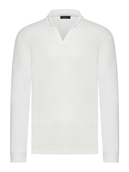 Long-sleeved linen polo shirt without buttons