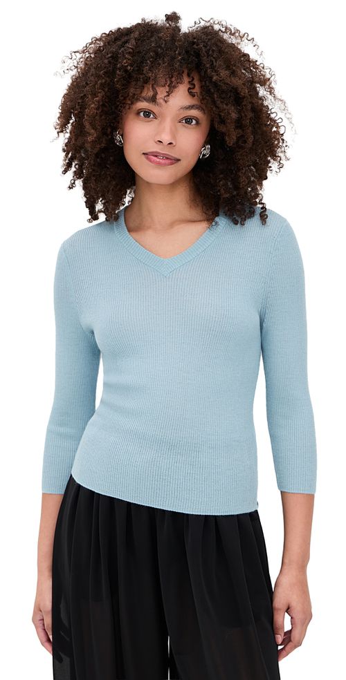 Solid High V Neck Long Sleeve Pullover Clearwater