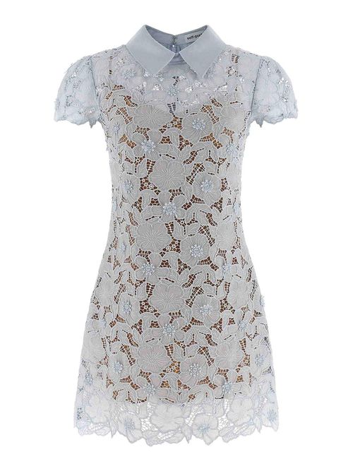 Blue Guipure Lace Mini Dress