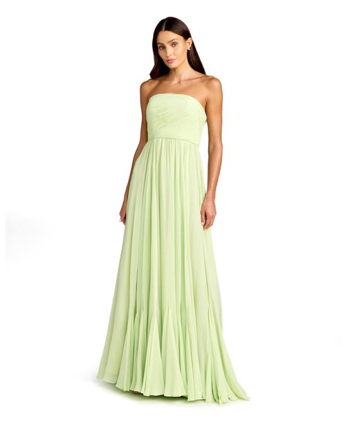 Women's Strapless Chiffon Gown With Braided Belt - Mint