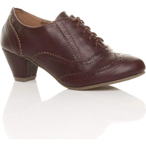 Mid Cuban Heel Brogue Faux Leather Ankle Boots