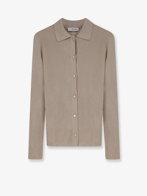Virgin Wool Ribbed Cardigan — Beige