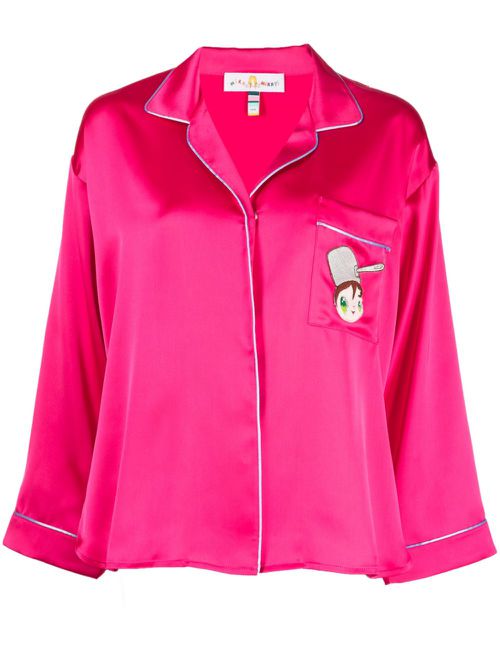 Embroidered-doll buttoned pyjama top - Pink