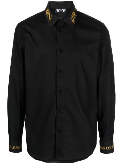 Logo-embroidered cotton shirt - Black