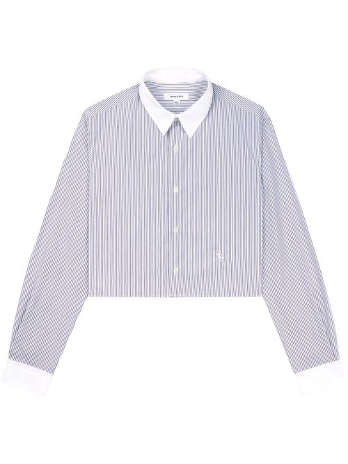 Striped croped cotton shirt - Blue
