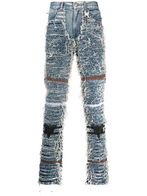 Distressed frayed straight leg jeans - Blue