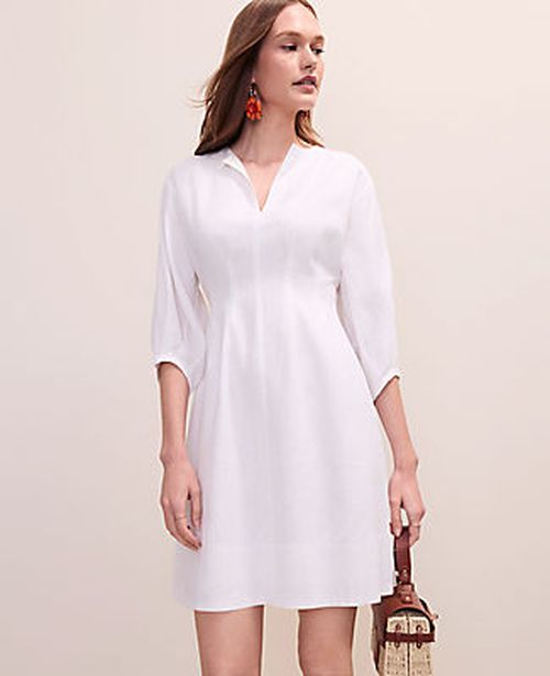 Ann Taylor Petite Pintucked Mini Dress in Linen Blend