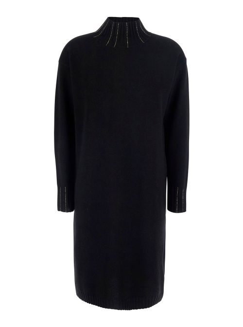 Wool Blend Turtleneck Dress — Black