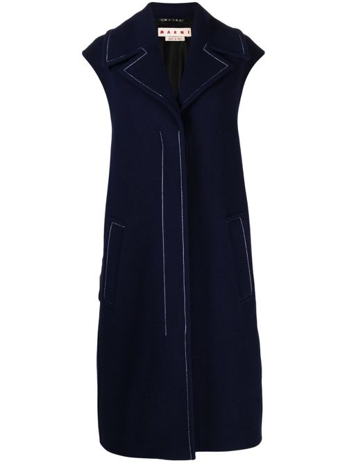 Contrast-stitching single-breasted gilet coat - Purple