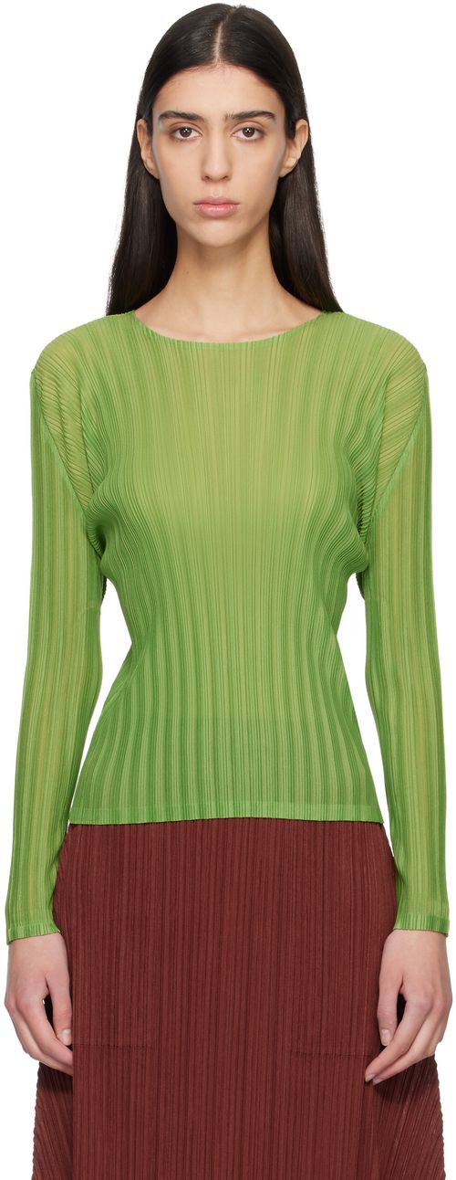 Green Rib Pleats November Top