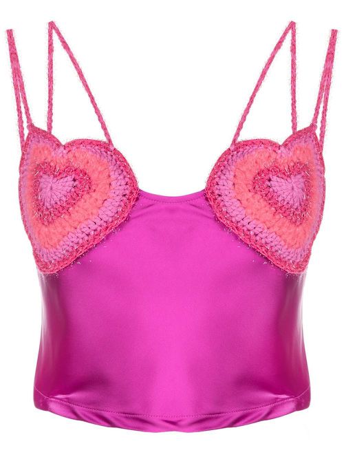 Heart-crochet cropped camisole - Pink