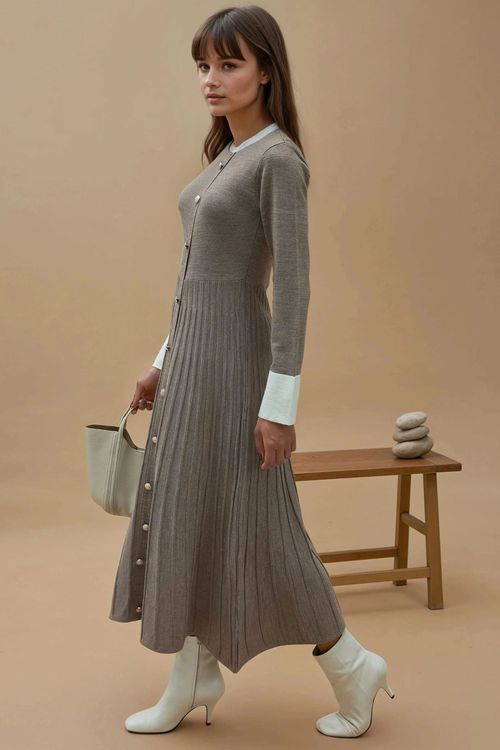 Brown Textured Knit Maxi Dress Women