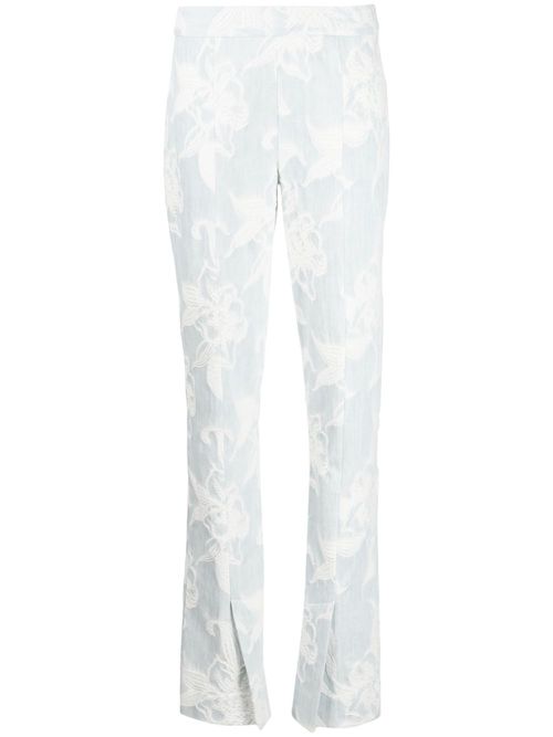 Floral-embroidery straight-leg jeans - Blue