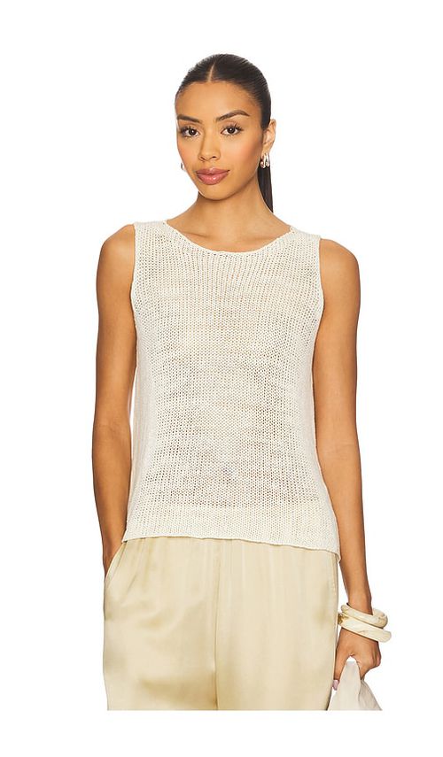 Enza Costa Linen Open Knit Tank Top in White - White. L also in XS