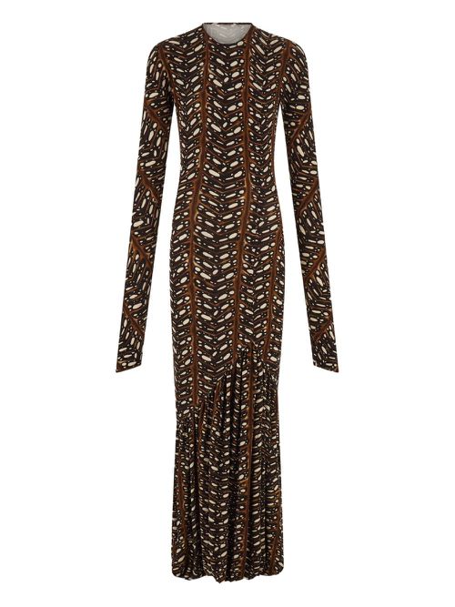 Leaf-print maxi dress - Brown