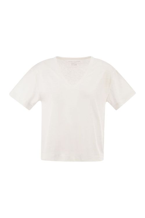 Majestic Stretch Linen T-Shirt With V-Neck