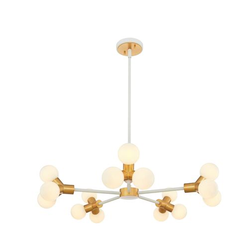 White and New Brass LED Chandelier from the Tres Collection