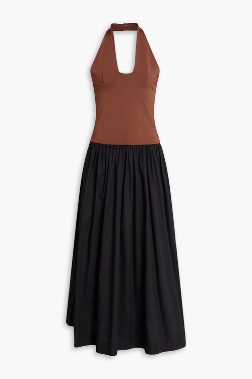 Two-tone poplin and stretch-knit maxi dress - Brown - UK 14