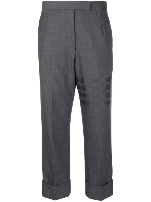4-Bar stripe cropped wool trousers - Grey