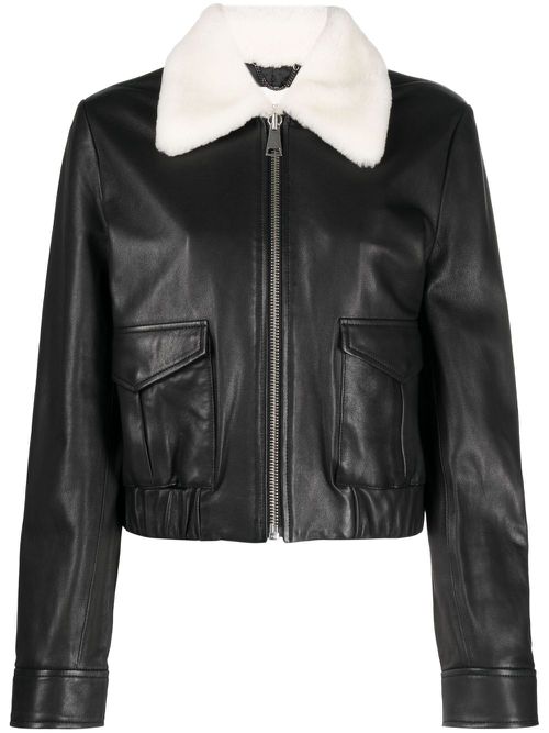 Shearling-collar leather jacket - Black