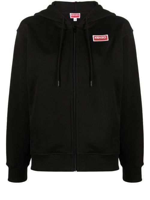 Logo-print zip-front hoodie - Black