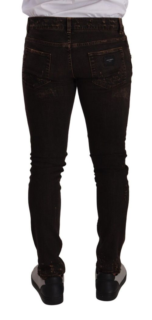 Distressed Slim Fit Jeans — Brown