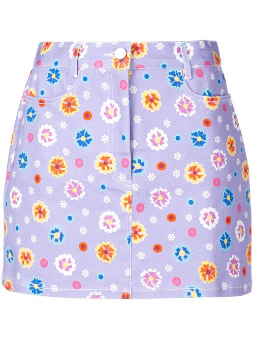 Floral print a-line skirt - Purple