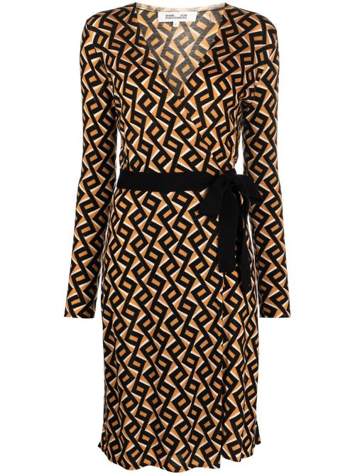 Zig-zag print wrap dress - Brown