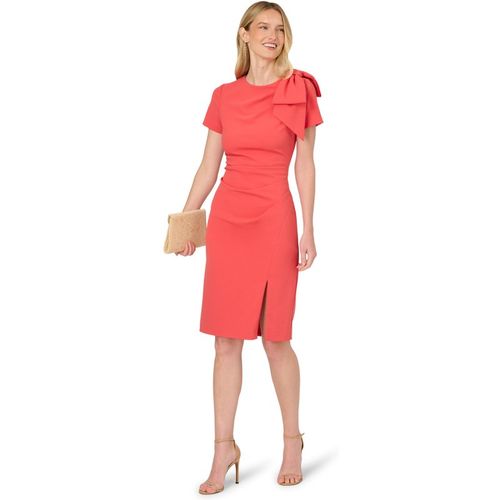 Adrianna Papell Womens Pleated Bow Midi Dress - Peach