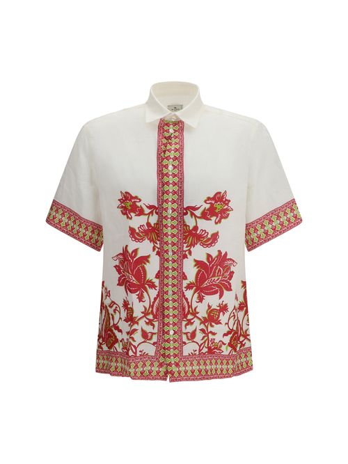 Floral-Print Linen Shirt — White