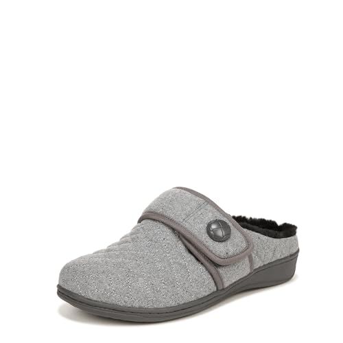Vionic Women's Indulge Carlin Flannel Mule Slipper- Comfortable Spa House Slippers- Charcoal Grey