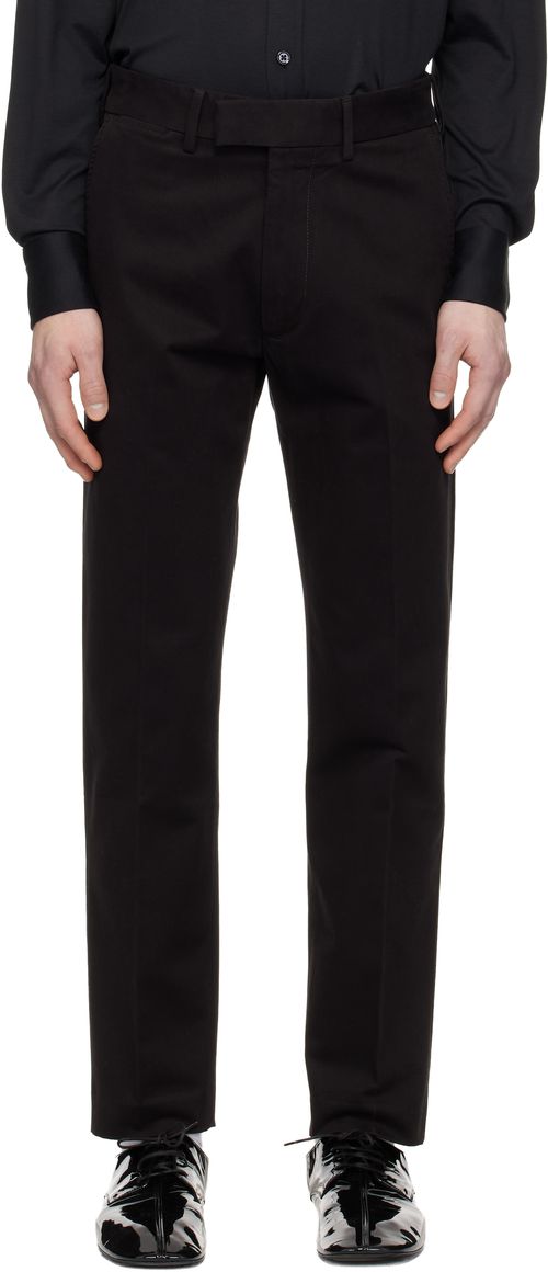 Black Brushed Cotton Drill Chino Trousers